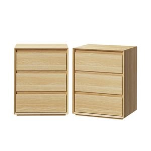 Oikiture 2pc Bedside Table 3 Drawers Nightstand Side Storage Handle-free Natural