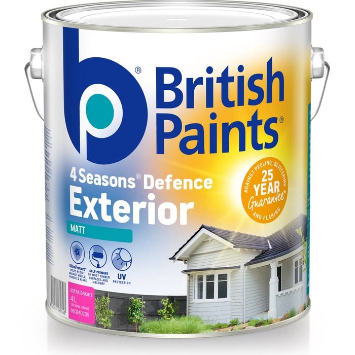 British Paints 4 Seasons Matt Extra Bright Base Exterior Paint - 4L