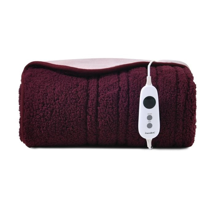 Dreamaker Eve Reversible Sherpa & Coral Fleece Electric Heated Throw Blanket Cherry & Blush 130x160cm | Overheat Protection
