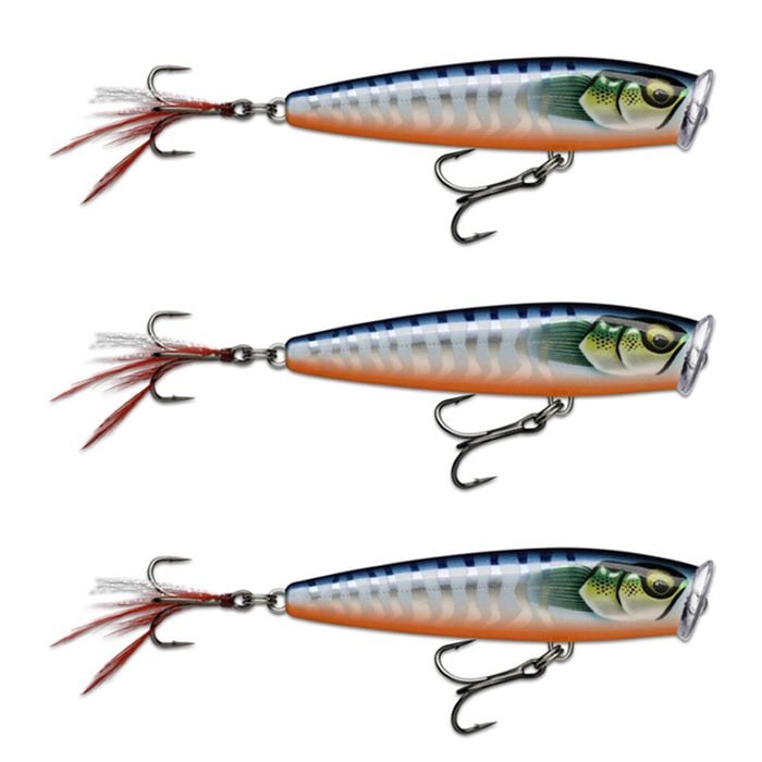 3x Rapala 9.5cm Skitter Pop Elite Topwater Fishing Lures - Gilded Hot Wahoo UV
