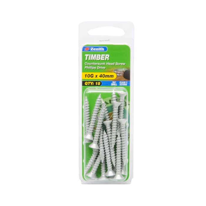 Zenith Timber Screw 10gx 40mm 18pk Galv Class 3