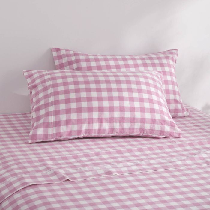 Dreamaker Lola Washed Cotton Yarn Dyed Gingham Standard Pillowcase Pearl Pink Twin Pack