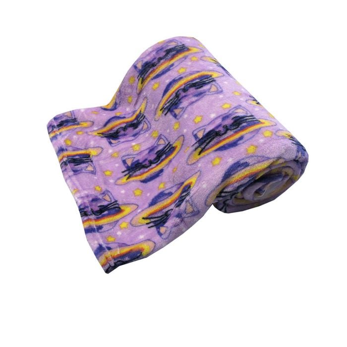 190GSM Girls Cute Soft Coral Fleece Throw 127 x 152cm Cat Galaxy