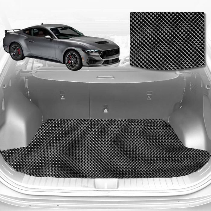 6D Diamond Car Boot Mat for Ford Mustang (S550)2015-2024-(with right ear)-Cargo Mat-Black-Outback GT