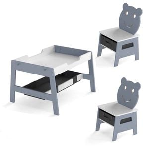 Costway Kid Table 2 Chair Set Activity Chalkboard Whiteboard Grey
