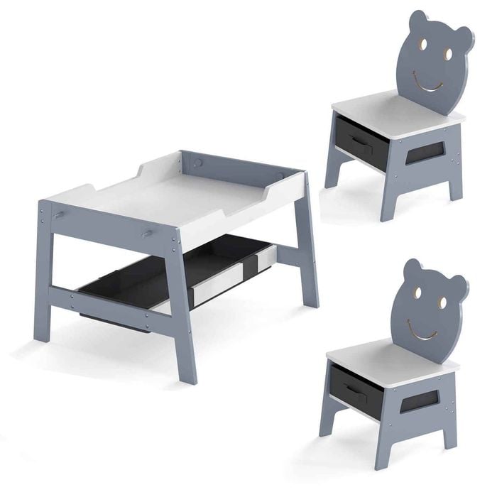 Costway Kid Table 2 Chair Set Activity Chalkboard Whiteboard Grey