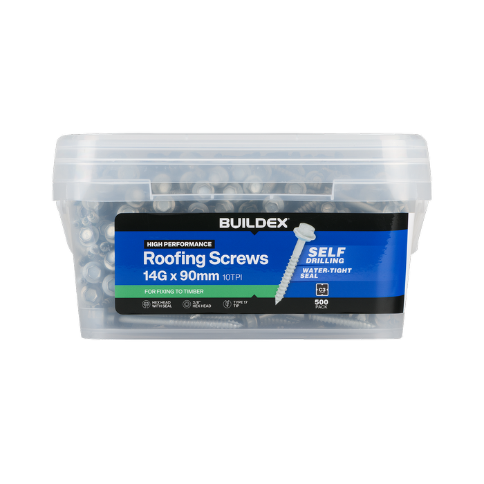 Buildex 14G x 90mm Class 3 Roofing Screws With Seal - 500 Pack