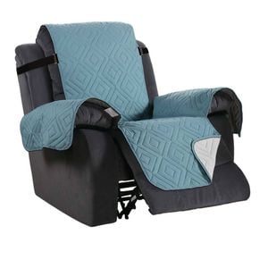 Smarcute 1 Seater Quilted Reversible Pet Friendly Non-Slip Recliner Chair Cover with Straps Blue
