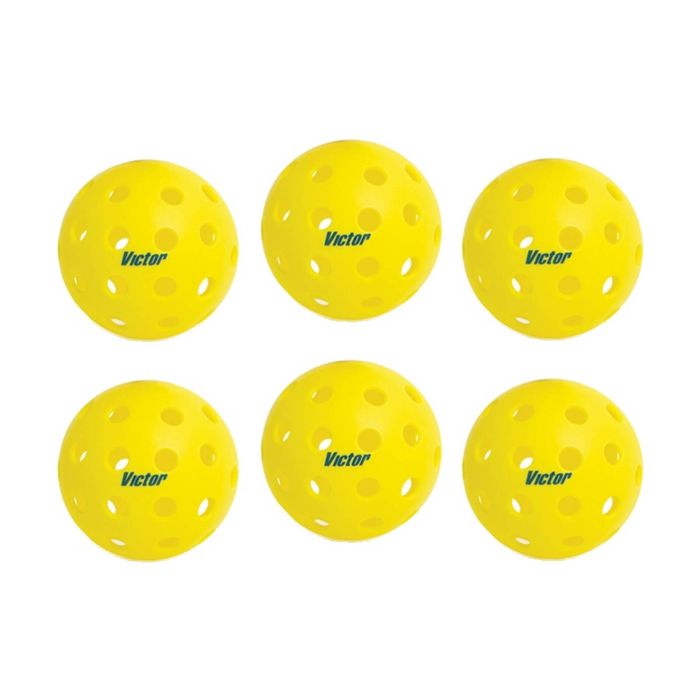 2x 3pc Victor Sports Pickleball Outdoor 40 Holes Ball Set Yellow 7.2cm