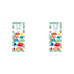 2x Djeco 12 Water Colour Palette Classic Kids Art/craft Paint Set W/ Brush 6y+