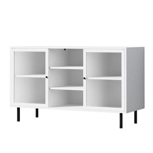 Oikiture Sideboard Buffet Storage Cabinet Tempered Glass Door Cupboard White