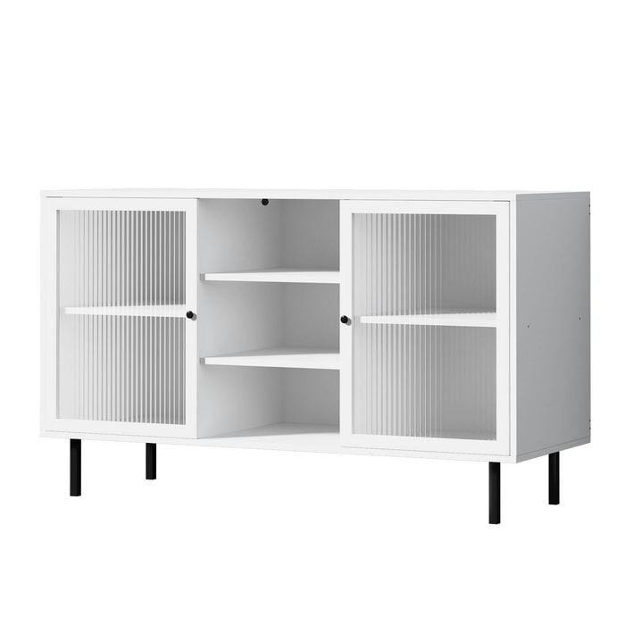 Oikiture Sideboard Buffet Storage Cabinet Tempered Glass Door Cupboard White