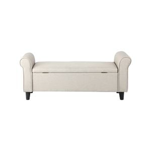 Oikiture Storage Ottoman Linen Arm Foot Stool Large Beige