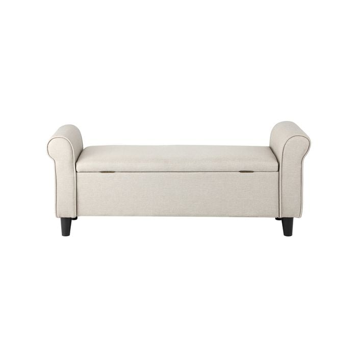 Oikiture Storage Ottoman Linen Arm Foot Stool Large Beige
