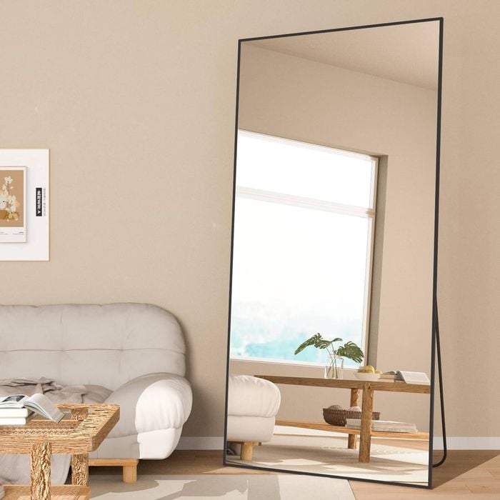 Oakory 180x80cm Rectangle Full Length Mirror, Floor Mirror With Aluminium Alloy Frame Black