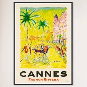 Galrie Cannes Vintage Travel Poster: Explore the Glamour of French Riviera Art Print, Black Frame, A3 30 x 42cm (12 x 16inch)
