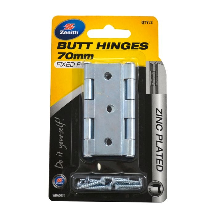 Zenith Butt Hinge Fixed Pin 70mm ZP 2pk