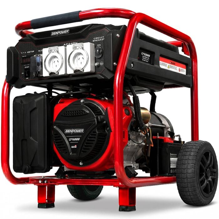 GENPOWER 6kW Peak 5kW Rated Generator, 2 x 15A, 25L Tank, RCD, 420cc Engine, Single-Phase, Electric/Recoil Start, AVR, 40A RCBO