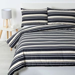 Jason Commercial King Bed Brighton Quilt Cover Set 240x210cm Charcoal/cream Stripe