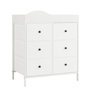 Advwin Baby Change Table with 6 Storage Fabric Drawers White