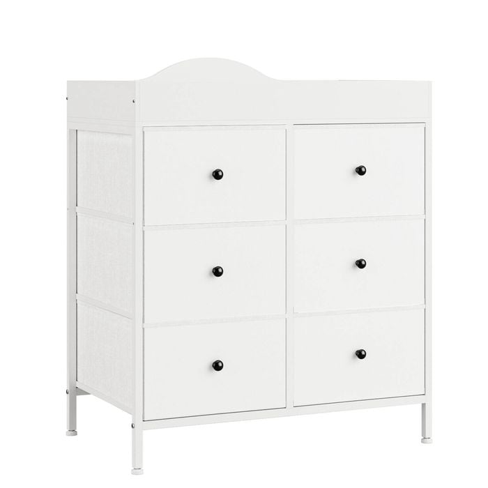 Advwin Baby Change Table with 6 Storage Fabric Drawers White