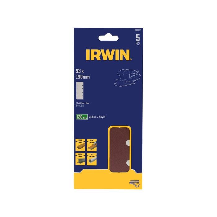 IRWIN 93 x 190mm 120 Grit 1/3 Punched Sheets - 5 Pack
