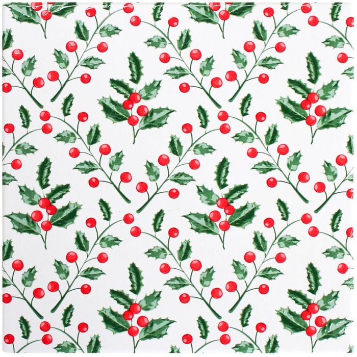 LVD 20x20cm Ceramic Christmas Holly Trivet Home/Kitchen Decor