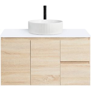 CIBO 900mm Coast Veneer Nordic Wall Hung Bathroom Vanity With White Gloss Fluted Basin