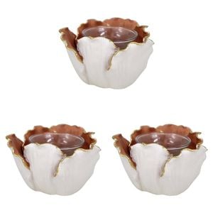 3PK LVD Resin/Glass 20cm Flower Tealight Candle Holder - Earth