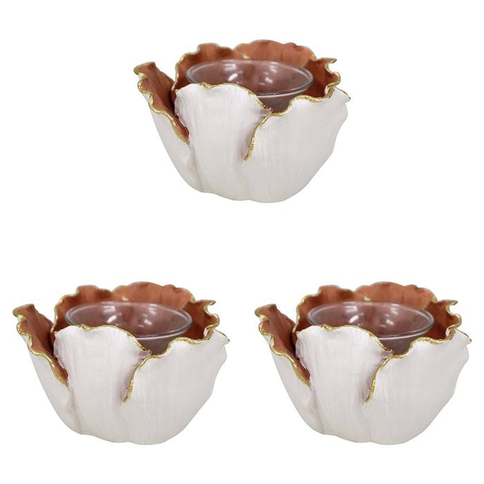 3PK LVD Resin/Glass 20cm Flower Tealight Candle Holder - Earth