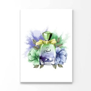 Perfume Bottle Green Blue Flowers Print 100% Australian Made 100x150cm (Stretched Canvas)