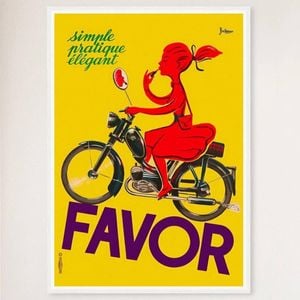 Galrie Charming Favor Lipstick Girl on Bicycle Vintage Poster for Home Décor Art Work, White Frame, A4 21 x 30cm (8 x 12inch)