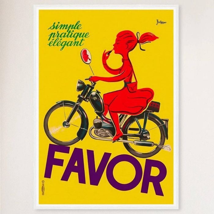 Galrie Charming Favor Lipstick Girl on Bicycle Vintage Poster for Home Décor Art Work, White Frame, A4 21 x 30cm (8 x 12inch)