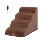Costway 4-Tier Dog Ramp Stairs Non-slip W/Pet Hair Remover Brown