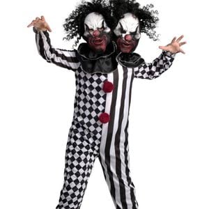 Double Headed Boys Evil Circus Clown Halloween Costume - Medium