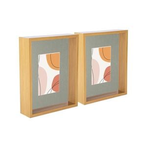 Nicola Spring 3D Deep Box Photo Frames - 8 x 10" with 4 x 6" Mount - Light Wood - Pack of 2