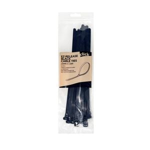 Click 250mm Black EZ-Release Releasable Cable Tie - 25 Pack