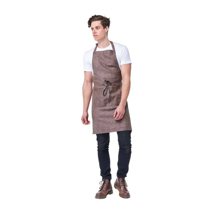 Urbanbar Linen Bib Apron Clementine Chocolate Adjustable Straps Professional Hospitality Uniform