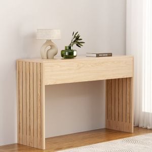 Homfurn Console Table Wood Entry Table Fluted Hallway Tables Furniture 120cm Pine