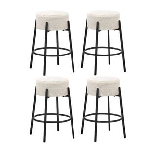Oikiture 4x Bar Stools Boucle Fabric White Round