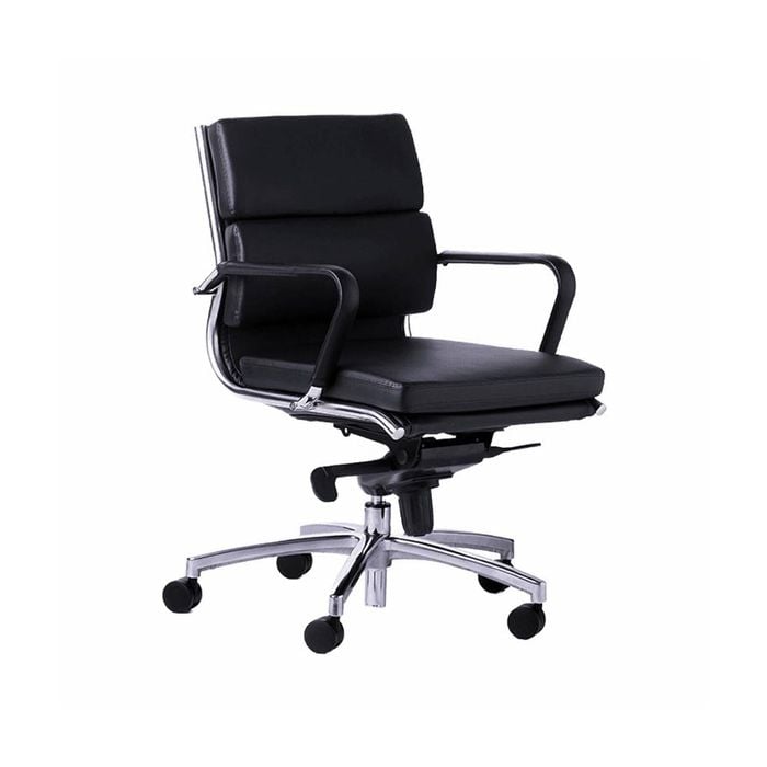 Olg Mode Mid Back Executive Chair Fixed Arms Polished Base New Black Vinyl