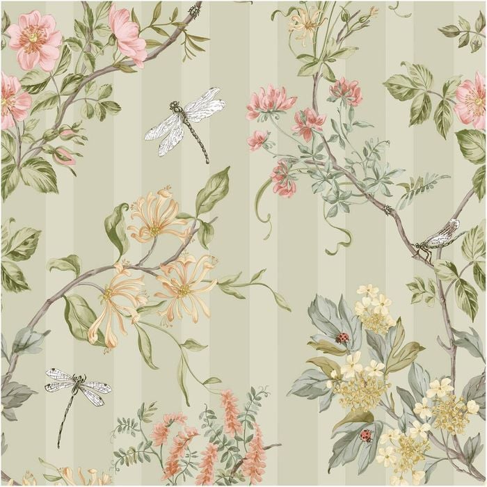 Floral Stripes Sage, Wallpaper 10.05m x 53cm Wallpaper Boutique
