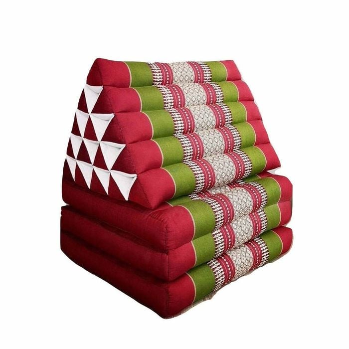 Jumbo Thai Triangle Pillow 3 Fold - Handmade Kapok Daybed Cushion - Red & Green