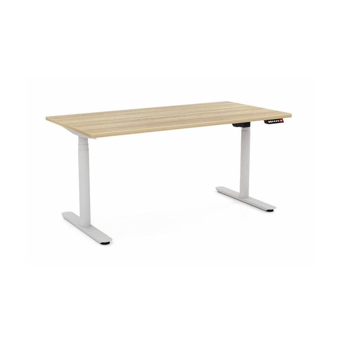 Olg Agile Motion Plus Round Leg White Frame New Oak Ravine Top Height Adjustable Desk L1200mm X W600mm