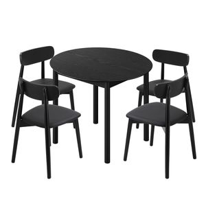Oikiture 5PCS Dining Table Set 100cm Round Table 4 Rubberwood Dining Chairs