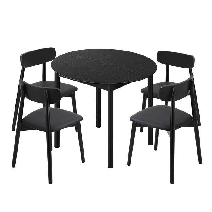 Oikiture 5PCS Dining Table Set 100cm Round Table 4 Rubberwood Dining Chairs
