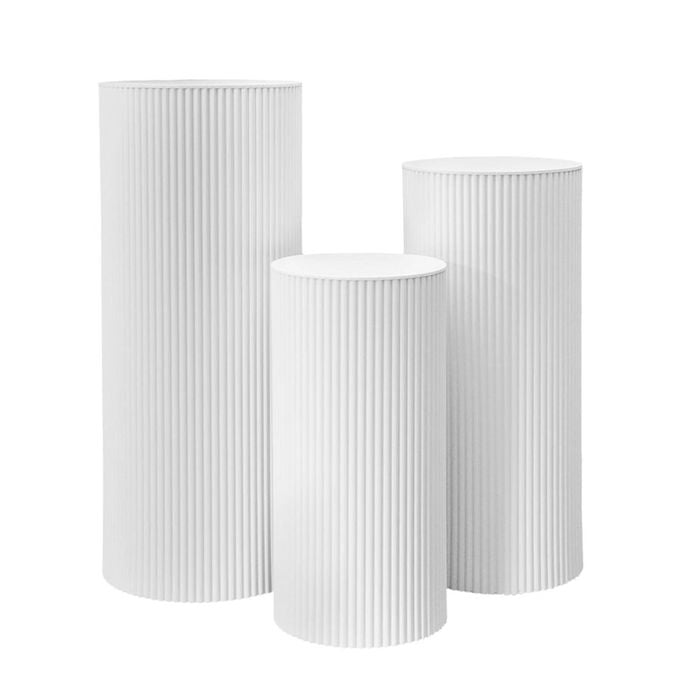 3pcs Wedding Plinth Ripple Metal Cylinder Pedestal Round Pillars Decoration Table