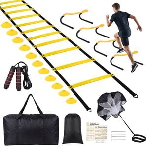 Ultimate Agility Speed Training Set - 4 Adjustable Training Hurdles, 6m Speed Ladder, 12 Cones, Resistance Parachute & Jump Rope
