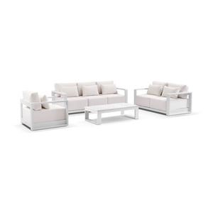 Whitehaven 3+2+1 Outdoor Aluminium Lounge White With Santorini Coffee Table & Sunbrella Canvas Cushions