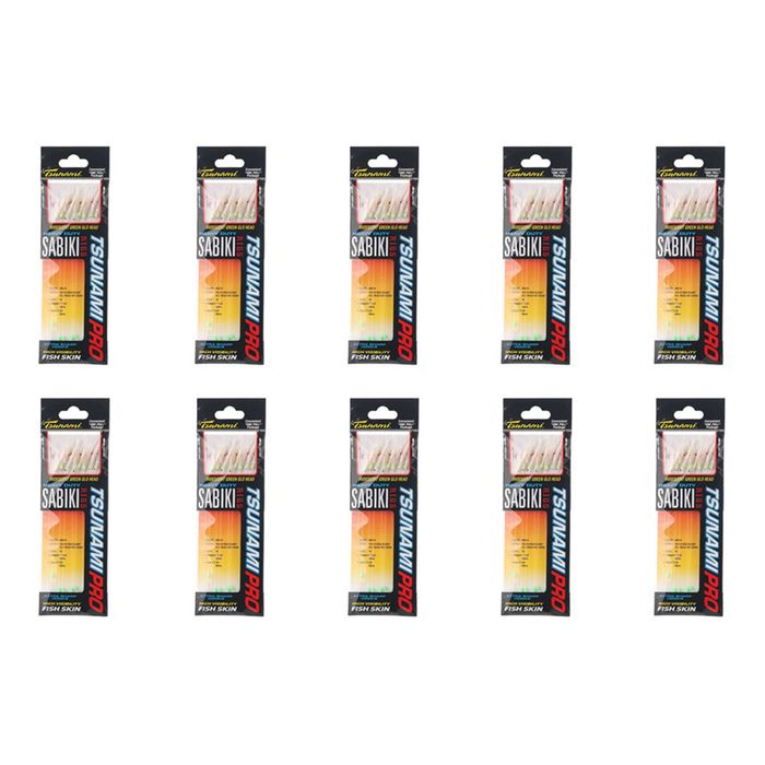 10x Tsunami 8 Red Hook Sabiki Rig - Iridescent Glo Head Flash and Beads Size 16